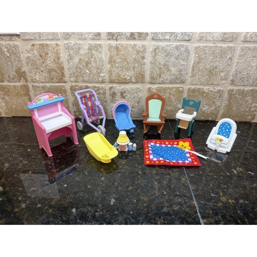 Fisher Price Loving Family Baby Room Nursery Furniture Lot Stroller Chair 9 pc